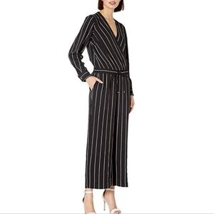 NWT Lauren Ralph Lauren Black & White Pinstripe Surplice Wide Leg Jumpsuit